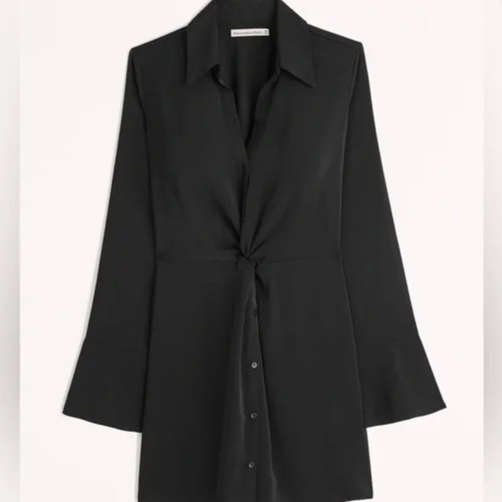 ABERCROMBIE - Long-Sleeve Twist-Front Shirt Black Dress XS